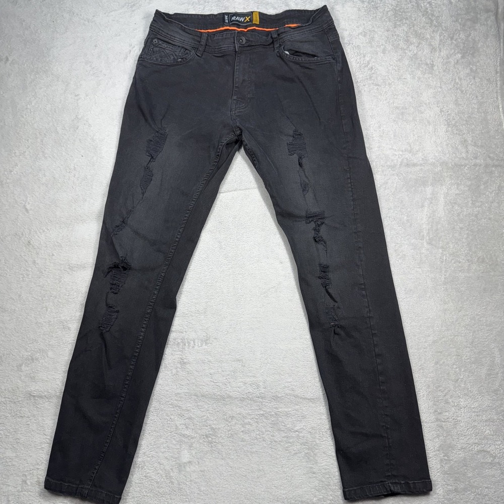 RAW X Jeans Mens 34x32 Skinny Distressed Stretch Denim Raw Hem Ripped Pants